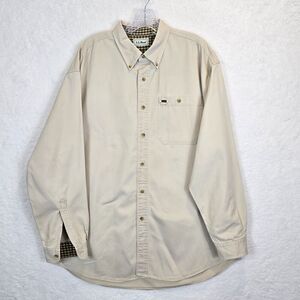 LL Bean Mens Khaki Button up Shirt‎ Sz LG Work Wear